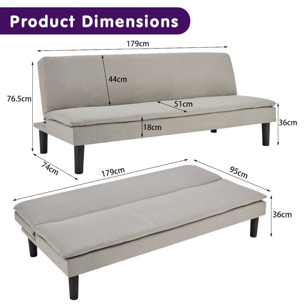 Selena 3-Seater Fabric Sofa Bed with Stitching by Sarantino - Light Grey Image 11