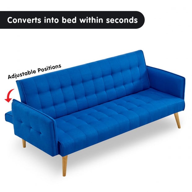 Valencia Tufted Square Arm Sofa Bed by Sarantino - Blue Image 8