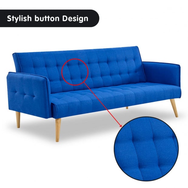Valencia Tufted Square Arm Sofa Bed by Sarantino - Blue Image 9