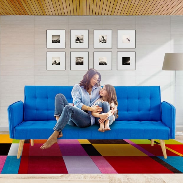 Valencia Tufted Square Arm Sofa Bed by Sarantino - Blue Image 10