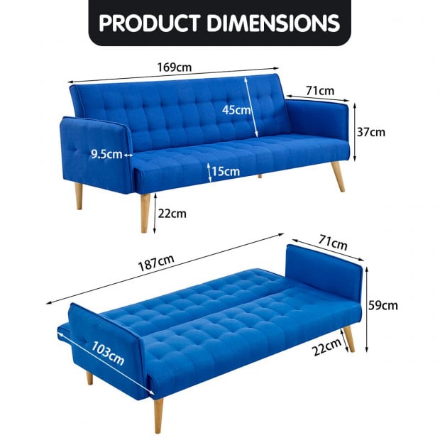 Valencia Tufted Square Arm Sofa Bed by Sarantino - Blue Image 7