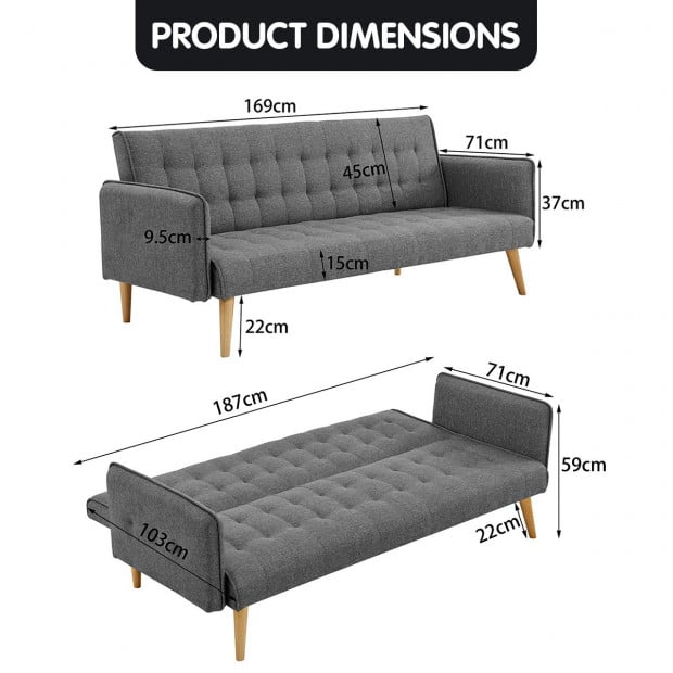 Valencia Tufted Square Arm Sofa Bed by Sarantino - Dark Grey Image 8