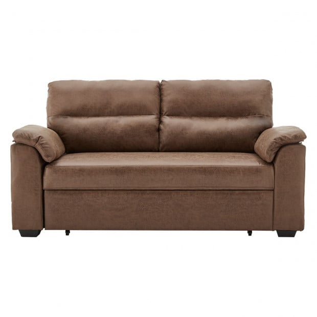Harper Distressed Fabric Sofa Bed with Cushioned Armrests by Sarantino - Brown
