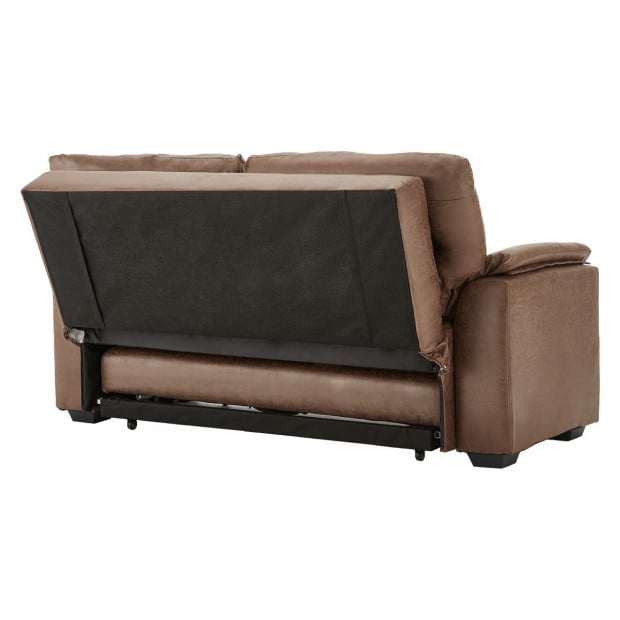 Harper Distressed Fabric Sofa Bed with Cushioned Armrests by Sarantino - Brown Image 6