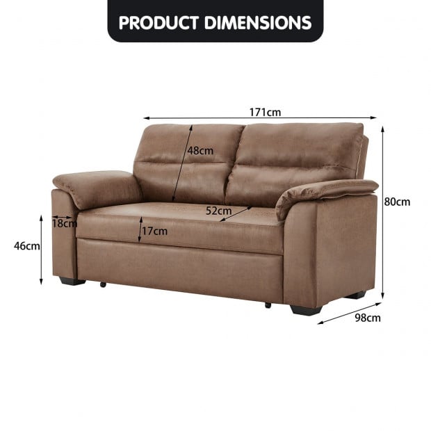Harper Distressed Fabric Sofa Bed with Cushioned Armrests by Sarantino - Brown Image 7