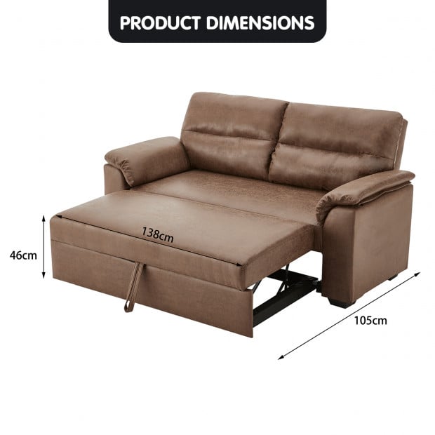 Harper Distressed Fabric Sofa Bed with Cushioned Armrests by Sarantino - Brown Image 9