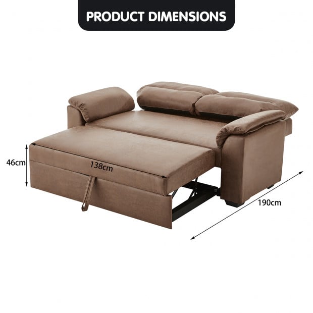 Harper Distressed Fabric Sofa Bed with Cushioned Armrests by Sarantino - Brown Image 8