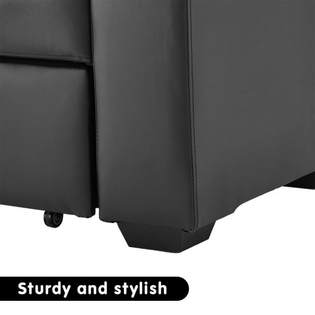 Harper Faux Leather Sofa Bed with Cushioned Armrests by Sarantino - Black Image 11