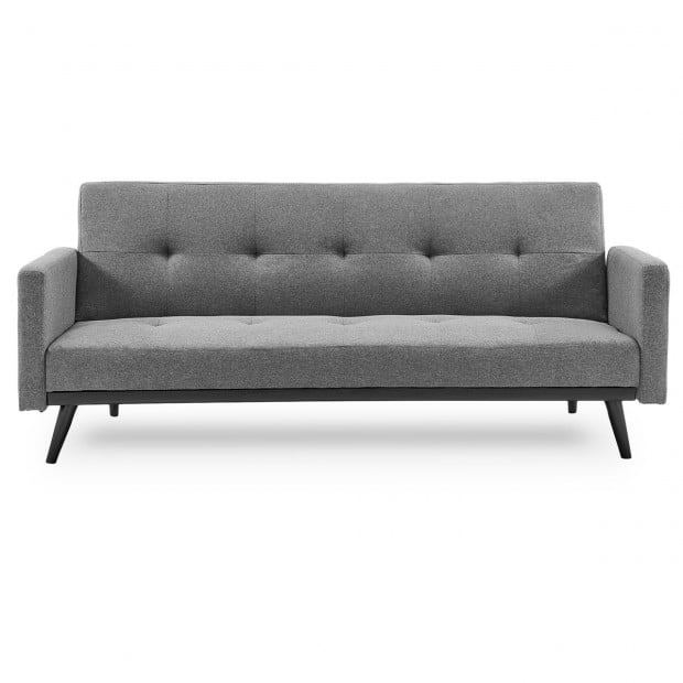 Olivia 3-Seater Linen Sofa Bed with Stitch Detailing by Sarantino - Light Grey