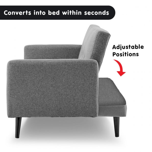 Olivia 3-Seater Linen Sofa Bed with Stitch Detailing by Sarantino - Light Grey Image 3