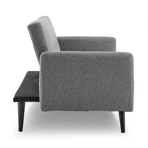 Olivia 3-Seater Linen Sofa Bed with Stitch Detailing by Sarantino - Light Grey Image 4