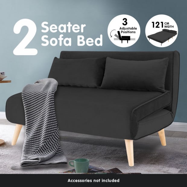 Sofia Faux Velvet Loveseat Sofa Bed by Sarantino - Black Image 2