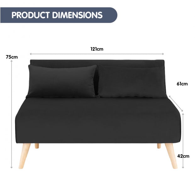 Sofia Faux Velvet Loveseat Sofa Bed by Sarantino - Black Image 11