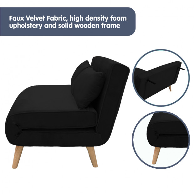 Sofia Faux Velvet Loveseat Sofa Bed by Sarantino - Black Image 9