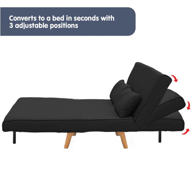 Sofia Faux Velvet Loveseat Sofa Bed by Sarantino - Black Image 10
