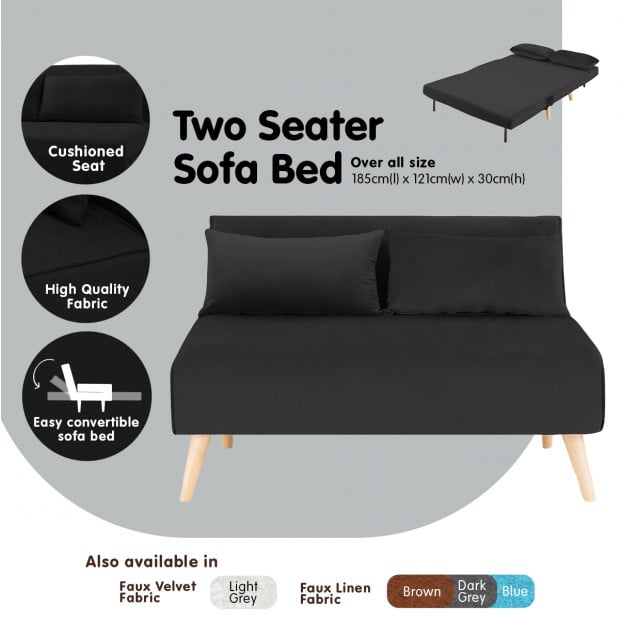 Sofia Faux Velvet Loveseat Sofa Bed by Sarantino - Black Image 4
