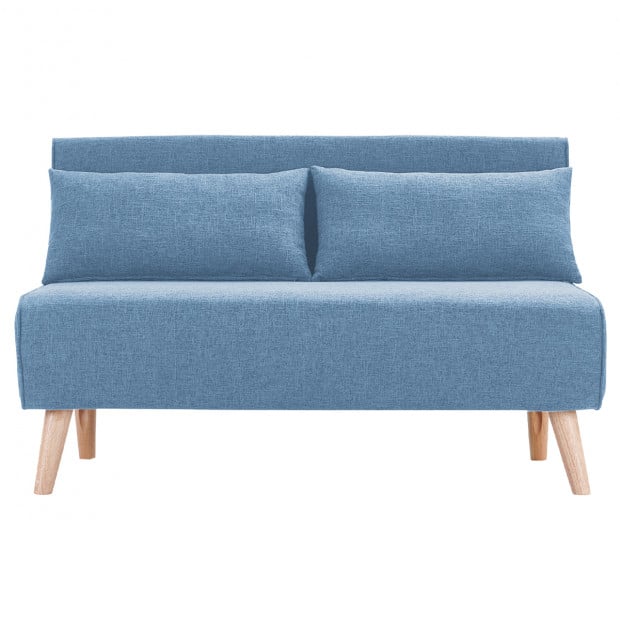 Sofia Faux Linen Loveseat Sofa Bed by Sarantino - Blue Image 9