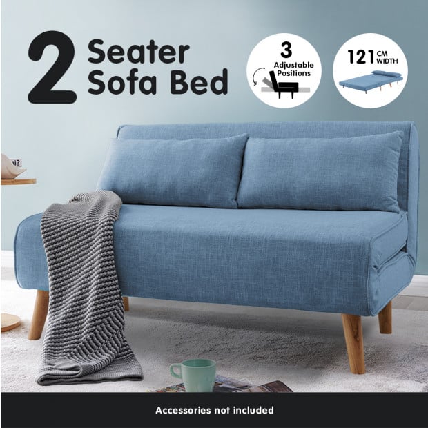 Sofia Faux Linen Loveseat Sofa Bed by Sarantino - Blue Image 6