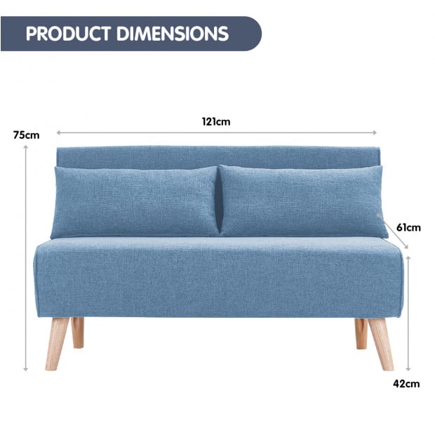 Sofia Faux Linen Loveseat Sofa Bed by Sarantino - Blue Image 8