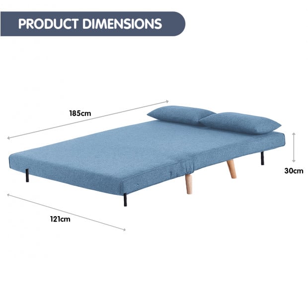Sofia Faux Linen Loveseat Sofa Bed by Sarantino - Blue Image 7