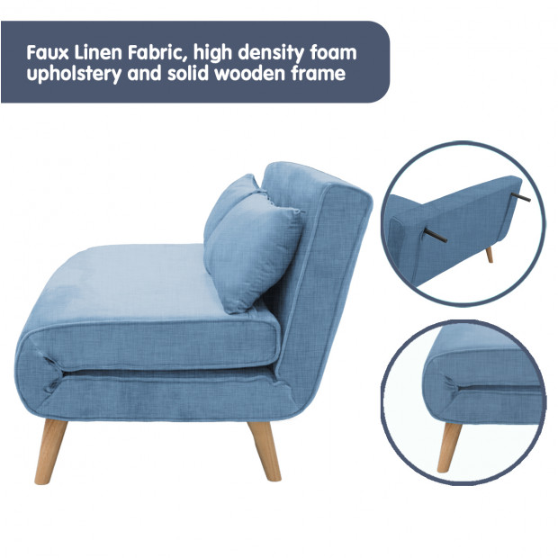 Sofia Faux Linen Loveseat Sofa Bed by Sarantino - Blue Image 10