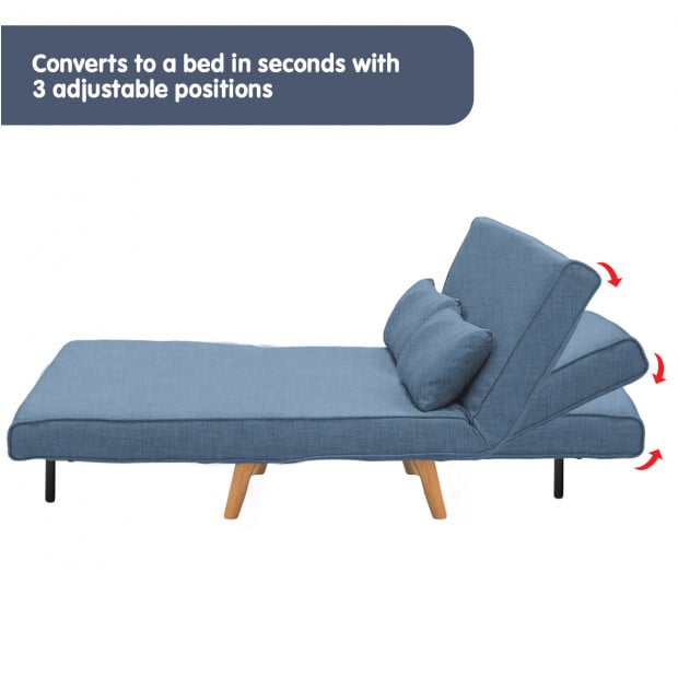 Sofia Faux Linen Loveseat Sofa Bed by Sarantino - Blue Image 3
