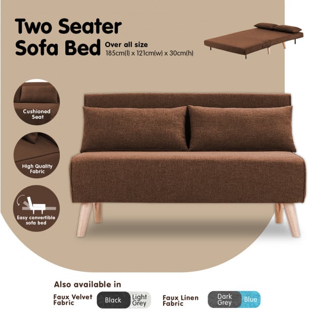 Sofia Faux Linen Loveseat Sofa Bed by Sarantino - Brown Image 3