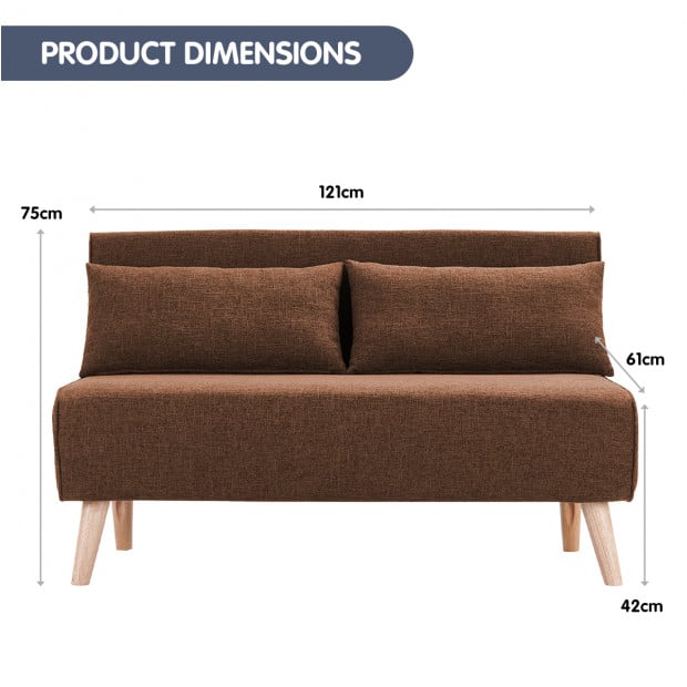 Sofia Faux Linen Loveseat Sofa Bed by Sarantino - Brown Image 4