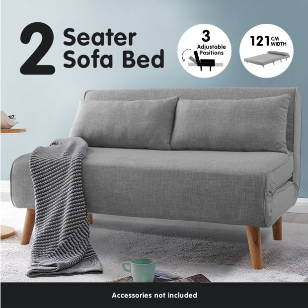 Sofia Faux Linen Loveseat Sofa Bed by Sarantino - Grey Image 4