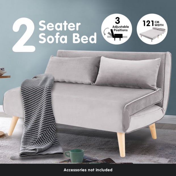 Sofia Faux Velvet Loveseat Sofa Bed by Sarantino - Light Grey Image 2