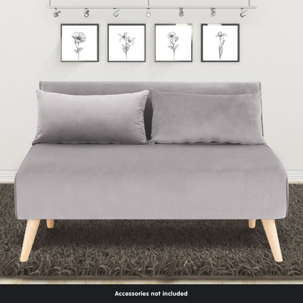 Sofia Faux Velvet Loveseat Sofa Bed by Sarantino - Light Grey Image 4