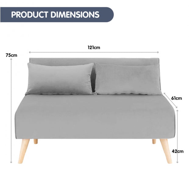 Sofia Faux Velvet Loveseat Sofa Bed by Sarantino - Light Grey Image 9
