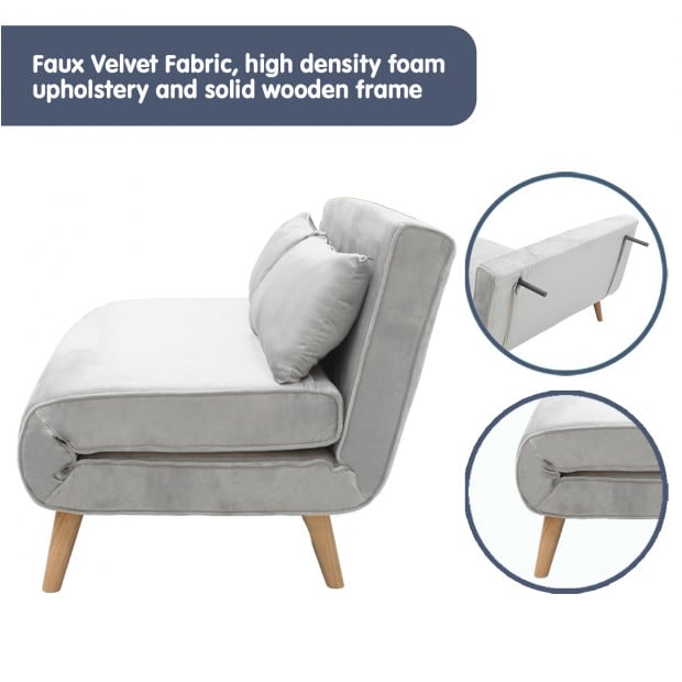 Sofia Faux Velvet Loveseat Sofa Bed by Sarantino - Light Grey Image 10