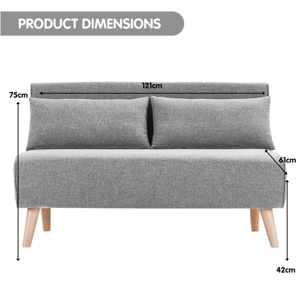 Sofia Faux Linen Loveseat Sofa Bed by Sarantino - Grey Image 3