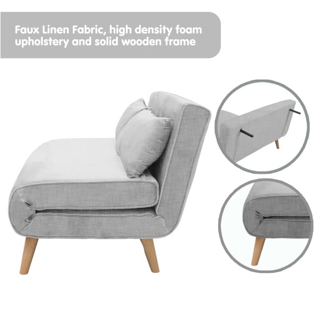 Sofia Faux Linen Loveseat Sofa Bed by Sarantino - Grey Image 5