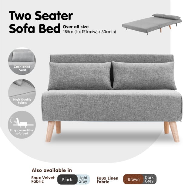 Sofia Faux Linen Loveseat Sofa Bed by Sarantino - Grey Image 8