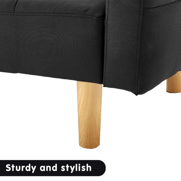 Vienna 3-Seater Blind-Tufted Fabric Sofa Bed by Sarantino - Black Image 11