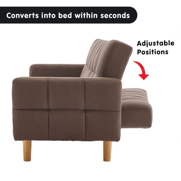 Vienna 3-Seater Blind-Tufted Fabric Sofa Bed by Sarantino - Brown Image 4