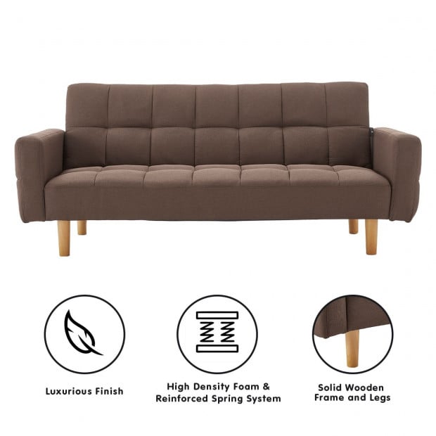 Vienna 3-Seater Blind-Tufted Fabric Sofa Bed by Sarantino - Brown Image 2
