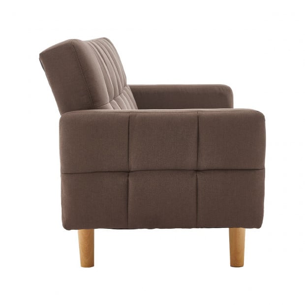 Vienna 3-Seater Blind-Tufted Fabric Sofa Bed by Sarantino - Brown Image 6