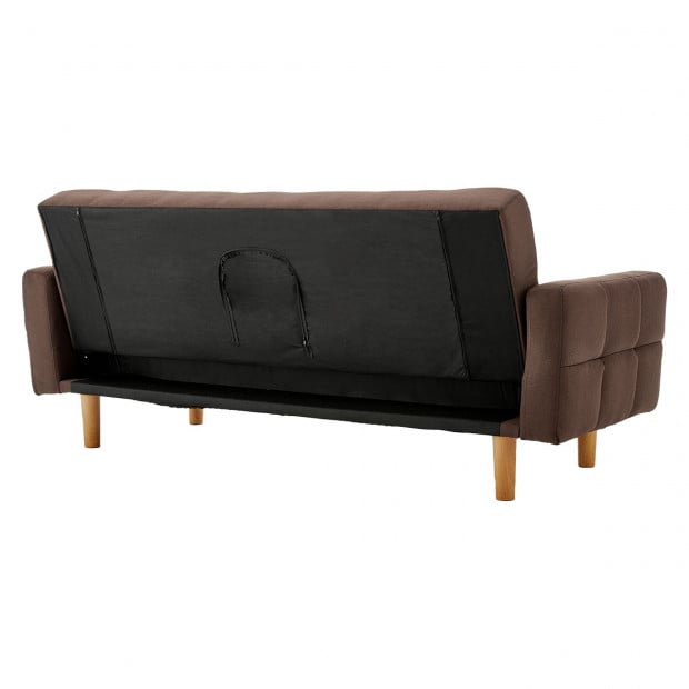 Vienna 3-Seater Blind-Tufted Fabric Sofa Bed by Sarantino - Brown Image 8