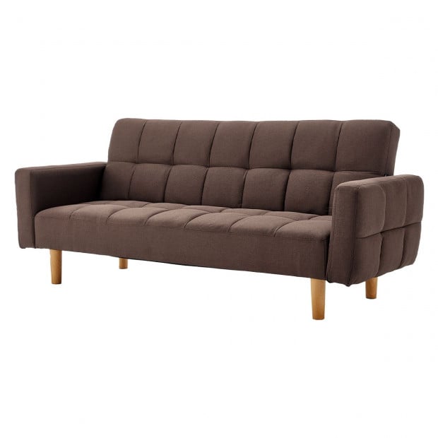 Vienna 3-Seater Blind-Tufted Fabric Sofa Bed by Sarantino - Brown Image 5