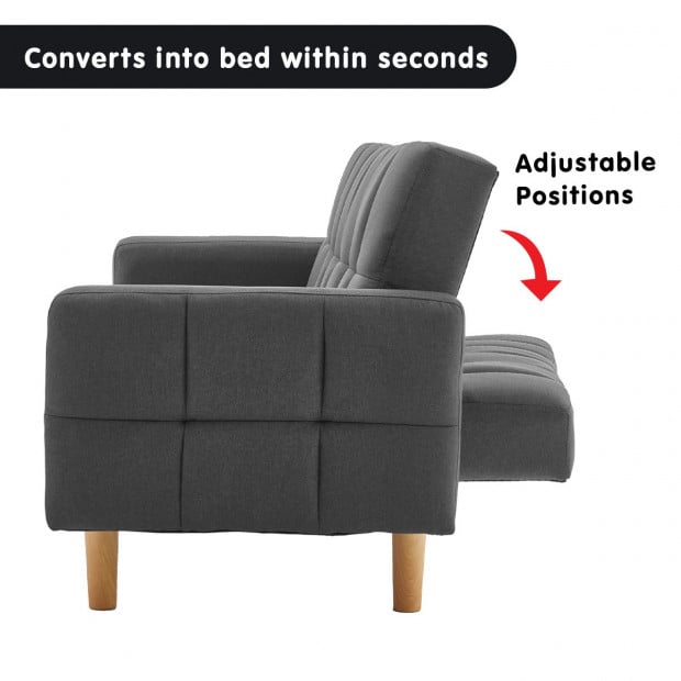 Vienna 3-Seater Blind-Tufted Fabric Sofa Bed by Sarantino - Dark Grey Image 4