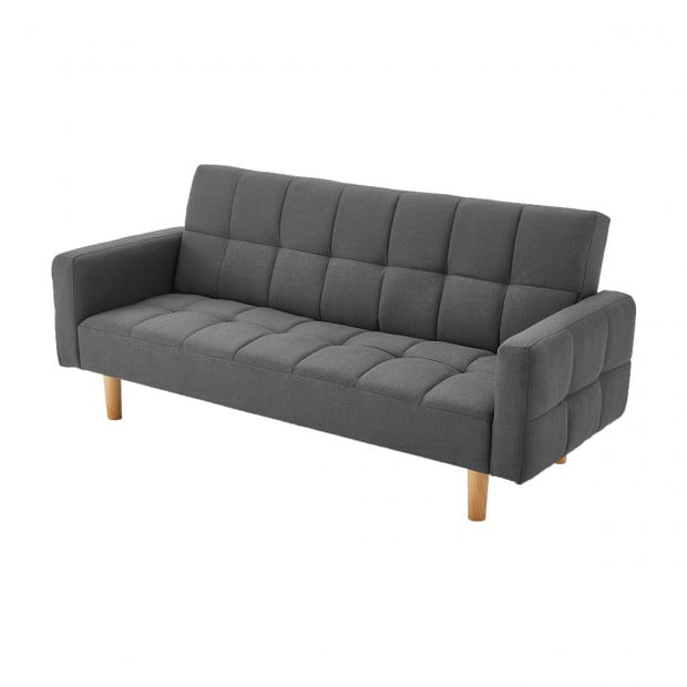 Vienna 3-Seater Blind-Tufted Fabric Sofa Bed by Sarantino - Dark Grey Image 5