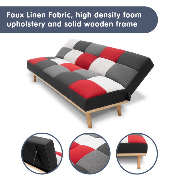 Chiara 3-Seater Linen Patchwork Futon Sofa Bed by Sarantino Image 2