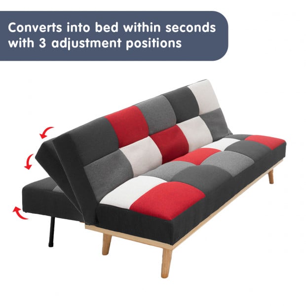 Chiara 3-Seater Linen Patchwork Futon Sofa Bed by Sarantino Image 3