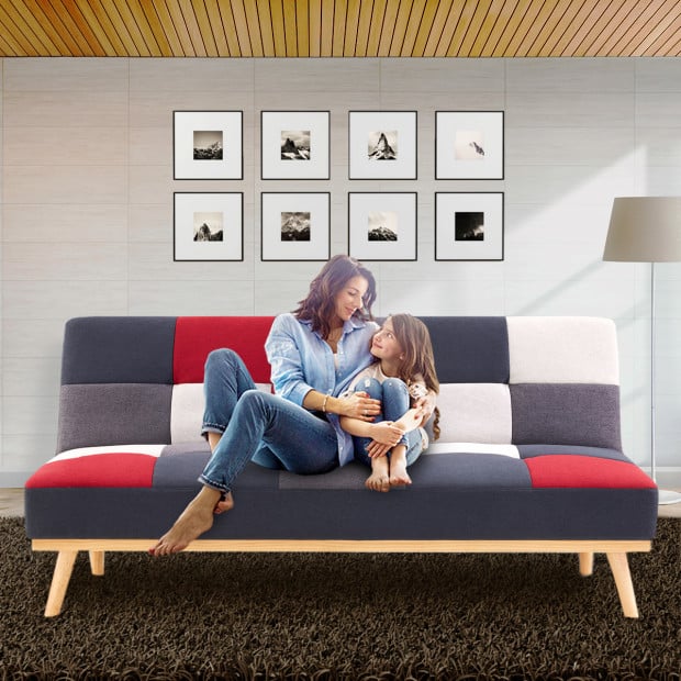 Chiara 3-Seater Linen Patchwork Futon Sofa Bed by Sarantino Image 11