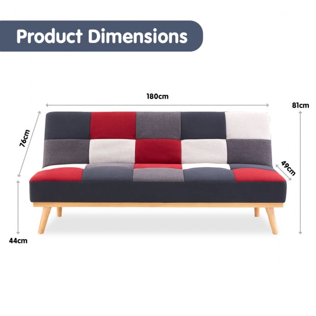 Chiara 3-Seater Linen Patchwork Futon Sofa Bed by Sarantino Image 5
