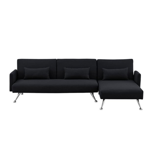 Mia 3-Seater Corner Sofa Bed with Chaise Lounge & Pillows by Sarantino - Black Image 2