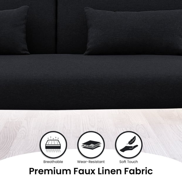 Mia 3-Seater Corner Sofa Bed with Chaise Lounge & Pillows by Sarantino - Black Image 12